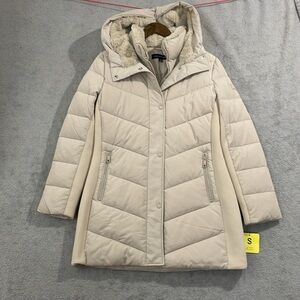 NEW ANDREW MARC Barley Puffer Coat Women's Size S Cream Full Zip Polyester